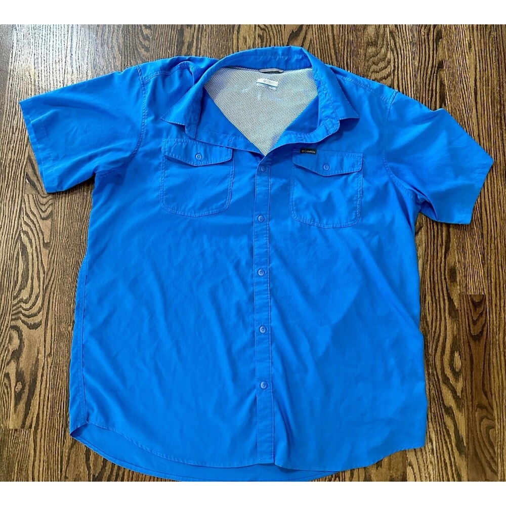 Columbia Men's Blue Utilizer Solid Performance Short-Sleeve Shirt Fishing XXL‎